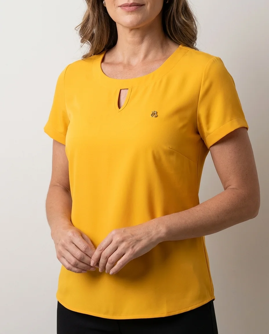 T-shirt Amarela Elegante com Detalhe Metálico Via Tolentino