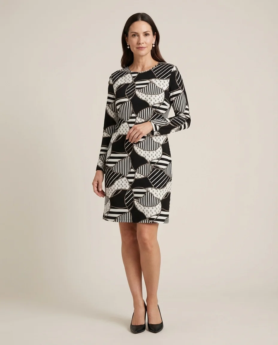 Vestido Tubinho com Estampa Náutica de Âncoras