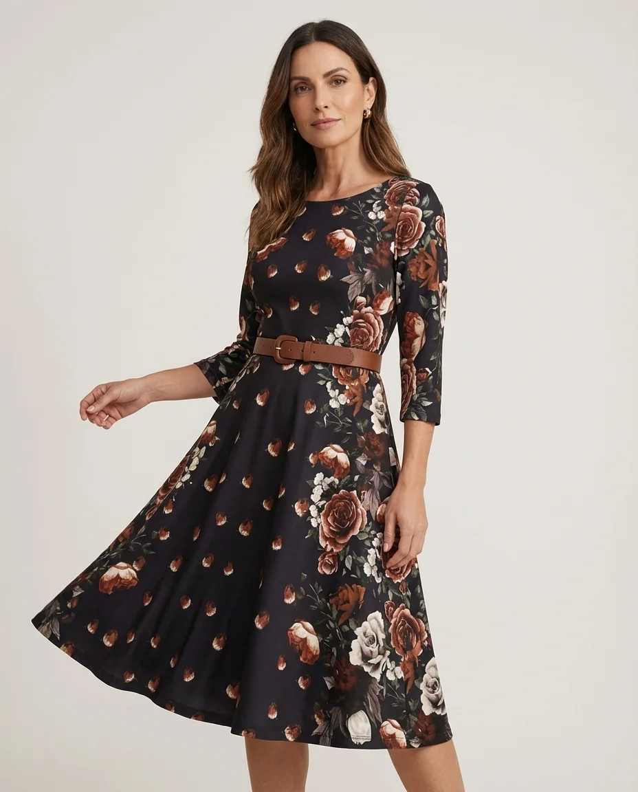 Vestido Floral Evasê com Cinto Via Tolentino