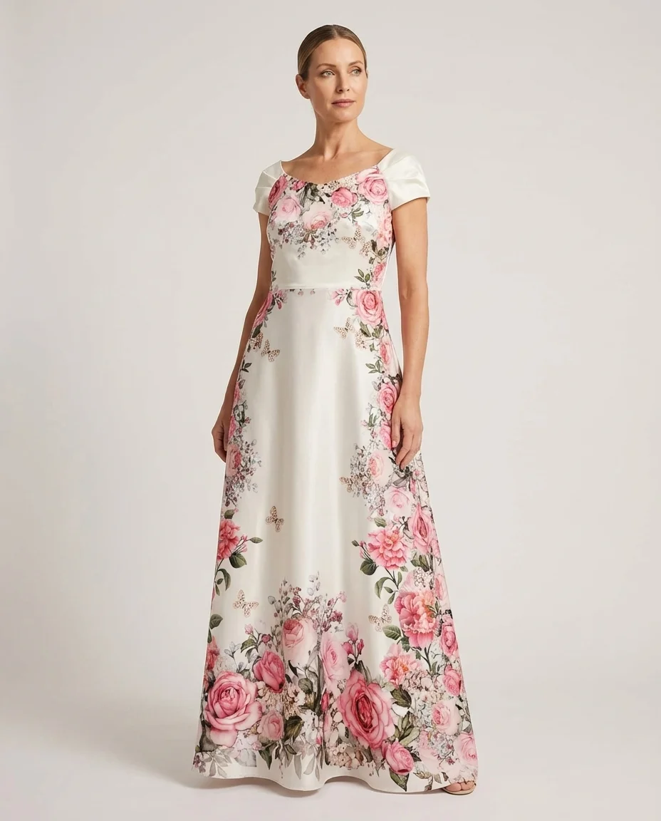 Vestido Longo D'azul com Estampa Floral Rosas